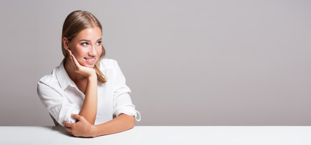 Portrait of a young expressive blond beauty.の写真素材