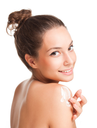 Portrait of a gorgeous young brunette beauty with cosmetics.の写真素材