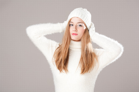 Portrait of a beautiful young winter fashion woman.の写真素材