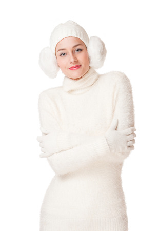 Portrait of a beautiful young winter fashion woman.の写真素材