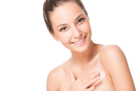 Portrait of a gorgeous brunette woman with smooth and healthy skin.の写真素材