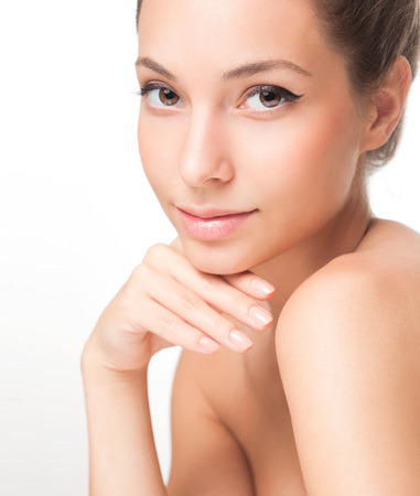 Portrait of a gorgeous young brunette cosmetics beauty.の写真素材
