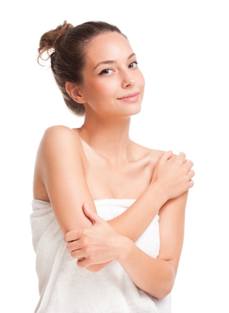 Portrait of a gorgeous young brunette cosmetics beauty.の写真素材