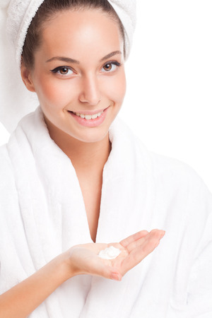Portrait of a gorgeous brunette woman with smooth and healthy skin.の写真素材