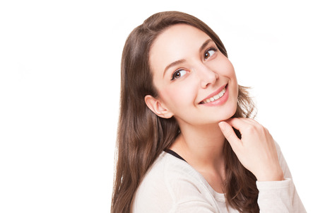 Expressive portrait of gorgeous young brunette woman.の写真素材