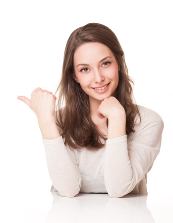 Portraits of a charming young expressive brunette beauty.の写真素材