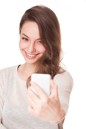 Expressive portrait of gorgeous young brunette woman.の写真素材