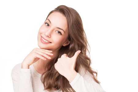 Expressive portrait of gorgeous young brunette woman.の写真素材
