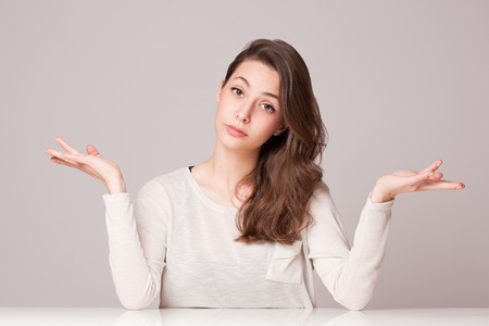 Expressive portrait of gorgeous young brunette woman.の写真素材