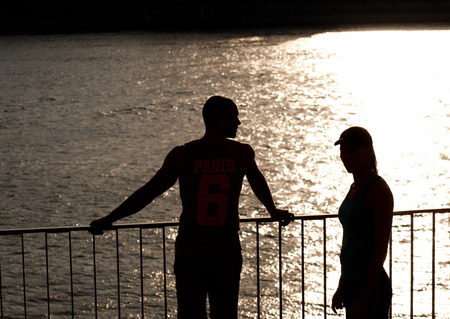Very fit couple having running fun outdoors.の写真素材