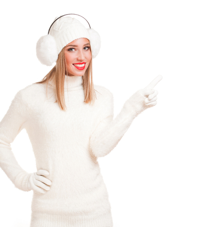 Portrait of a beautiful blond winter fashion beauty.の写真素材