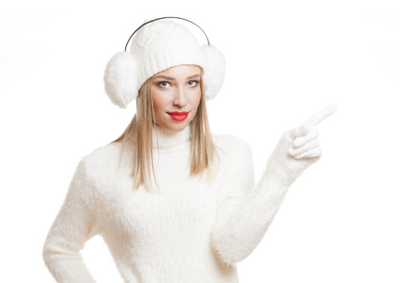 Portrait of a gorgeous young blond woman in winter fashion.の写真素材