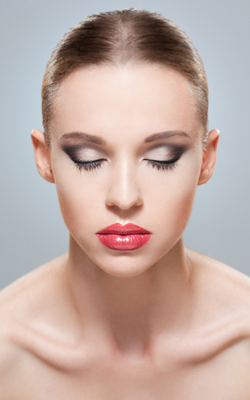 Studio closeup portrait of a makeup beauty.の写真素材