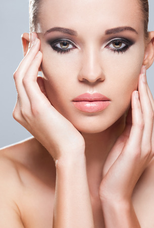 Studio closeup portrait of a makeup beauty.の写真素材