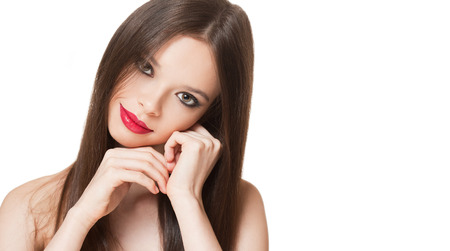 Portrait of a gorgeous young brunette makeup girl.の写真素材