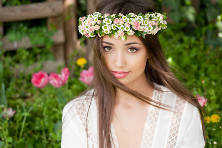 Outdoors portrait of an amazing natural spring beauty.の写真素材