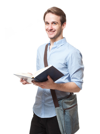 Portrait of a happy young cheerful brunette guy.の写真素材