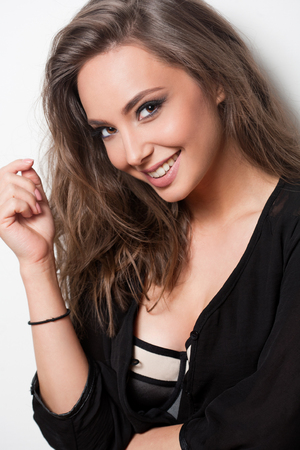 Portrait of a sensual young brunette woman.の写真素材