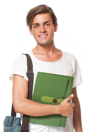 Fashionable young student isolated on white background.の写真素材