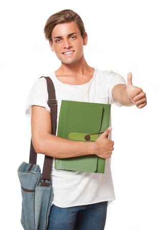 Portrait of attractive young student on white background.の写真素材