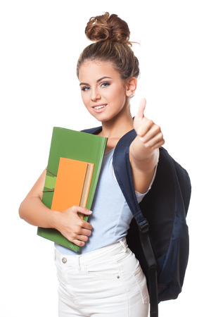 Portrait of a gorgeous young brunette student girl.の写真素材