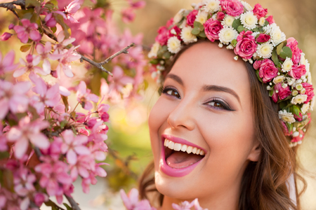 Outdoors portrait of an amazing natural spring beauty.の写真素材