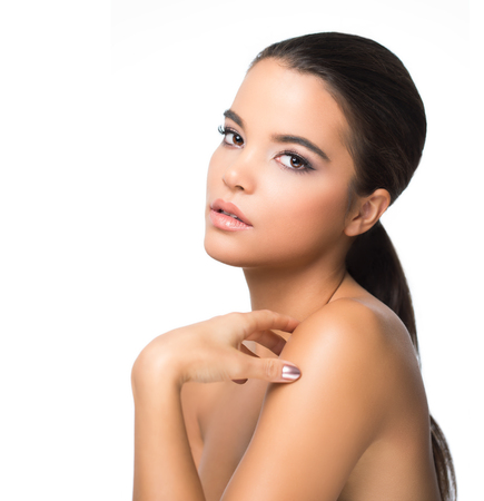 Gorgeous young brunette woman in natural makeup.の写真素材