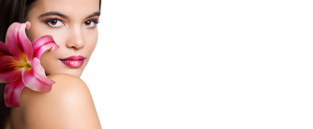 Gorgeous young brunette woman in makeup with ombre lipstick.の写真素材