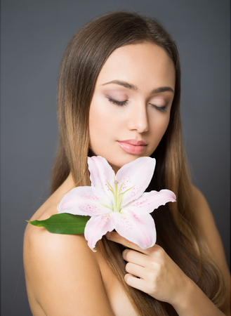 Portrait of young brunette cosmetics beauty.の写真素材