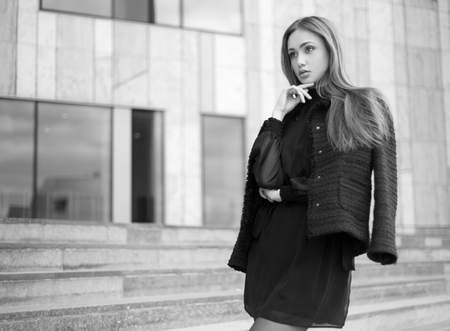 Portrait of elegant high fashion brunette beauty.の写真素材