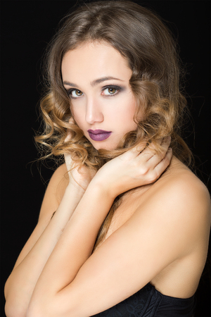 Portrait of a young brunette cosmetics beauty.の写真素材