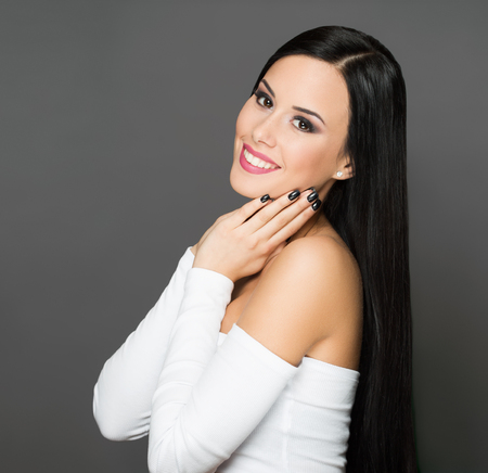 Studio portrait of young brunette cosmetics beauty.の写真素材