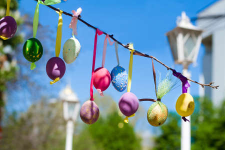Easter eggs decorated on tree