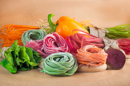 Varicolored pasta with natural vegetable dyesの写真素材