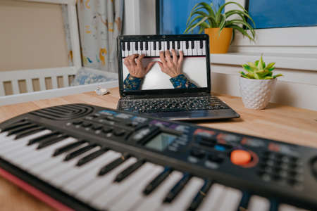 Online lesson how to learn a synthesizerの写真素材