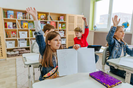 Elementary school students learning in the classroom