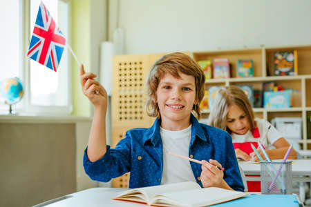 Elementary school students during an English lesson in the classroomの写真素材