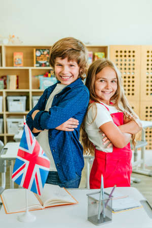 Elementary school students during an English lesson in the classroomの写真素材