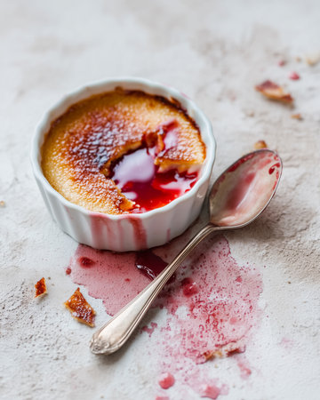 Remnants of a Mediterranean meal with pita crumbs, hummus, and tea in warm natural light, capturing the beauty of a finished feast.の素材