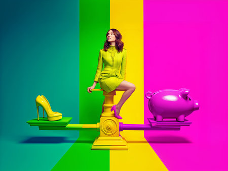 Balancing fashion and finance in vibrant pop art conceptの素材