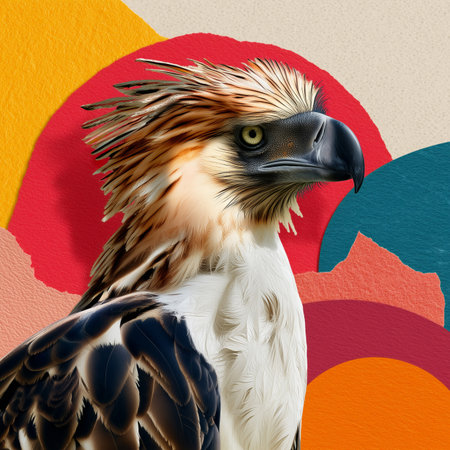 Modern Wildlife Art Philippine Eagle in Abstract Nature Colorsの素材