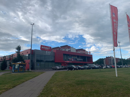Mandarinas shopping mall with Rimi grocery store at Ateities  street. Vilnius, Lithuania.のeditorial素材