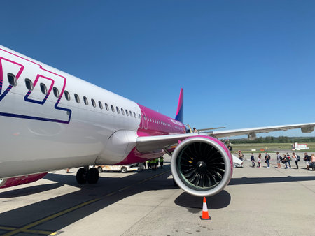 Airbus A321 Wizz air passenger jet airplane at Budapest Ferenc Liszt International Airport. Budapest...