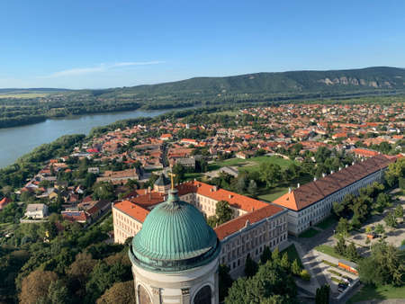 Landscape of  Esztergom city, Danube river and mountains. The view from Esztergom Basilica.の写真素材