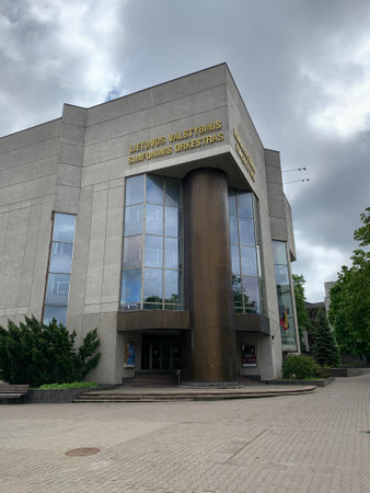 The Lithuanian State Symphony Orchestra (Lietuvos valstybinis simfoninis orkestras) building facade. Vilnius, Lithuaniaのeditorial素材