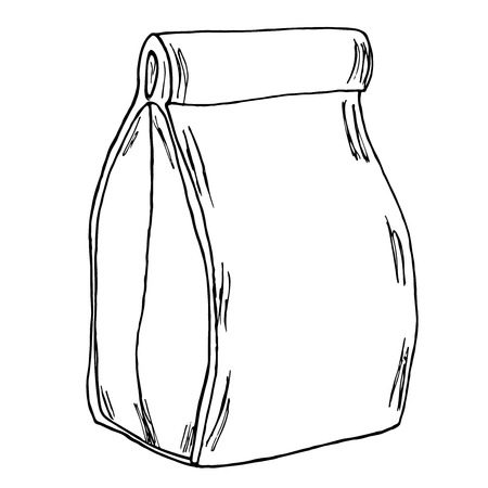 Paper lunch bag. Hand drawn cartoon sketch. Vectorのイラスト素材