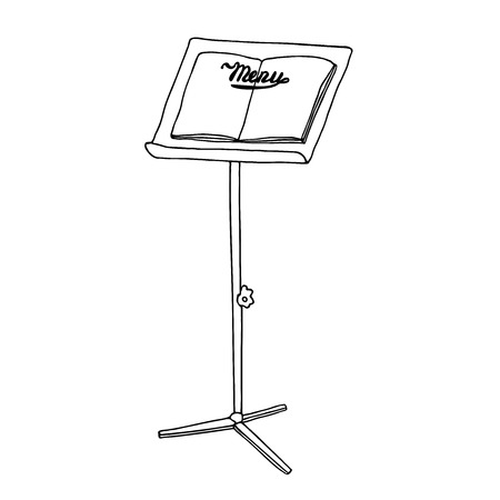 Menu metal holder, menu standing board for restaurant, cafe, bar, pub. Outside interior promo element. Hand drawn sketch.のイラスト素材