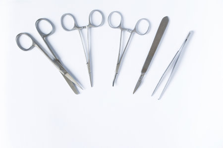 surgical instruments isolated on white background with copy space for text.の写真素材