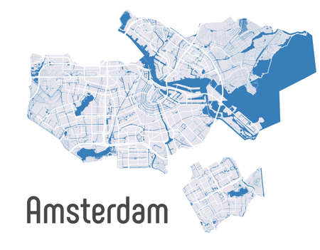 Amsterdam vector map with river, channels, main roads, bridges. Grey background, administrative urban borders.のイラスト素材