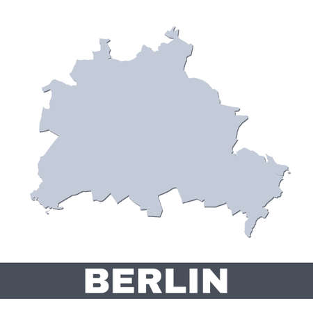 Berlin outline map. Vector map of Berlin city area within its borders. Grey with shadow on white background. Isolated illustration.のイラスト素材
